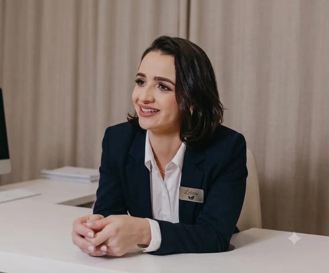 Letícia consultora de proteção veicular realizando atendimento em escritório para clientes da Letícia Proteção